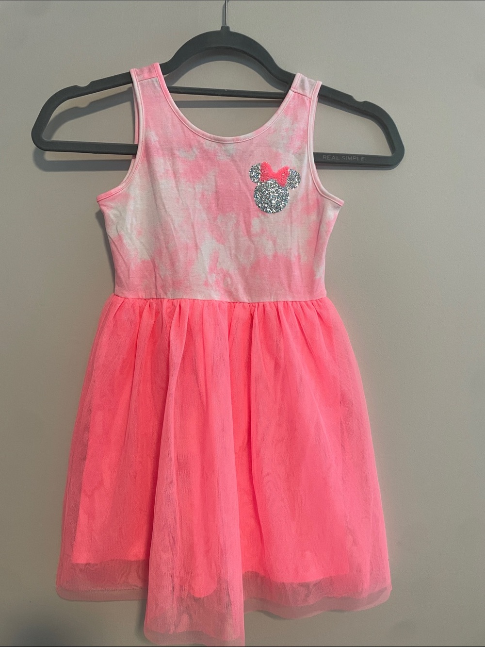 Disney Pink Tie-Dye Bodice Tulle Dress with Silver Sequin Minnie